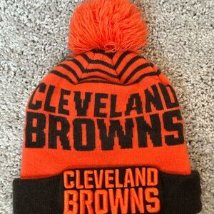 NFL OS Cleveland Browns Pom Beanie - Orange and Black  3D Stitching